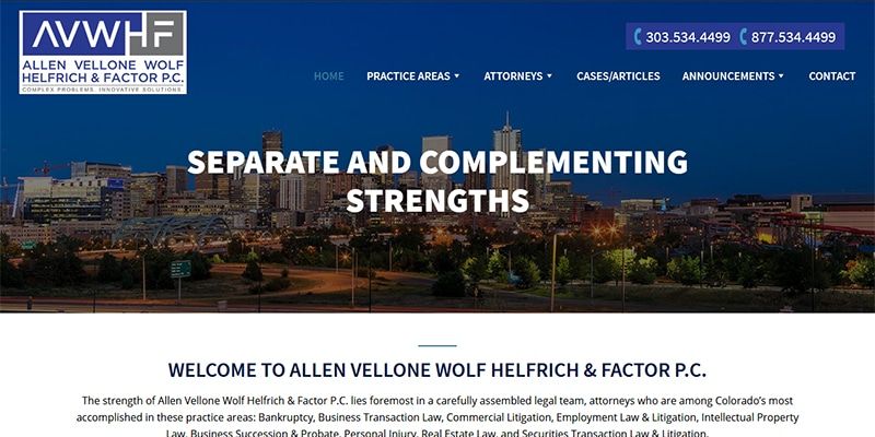 Allen Vellone Wolf Helfrich and Factor P.C. law website.
